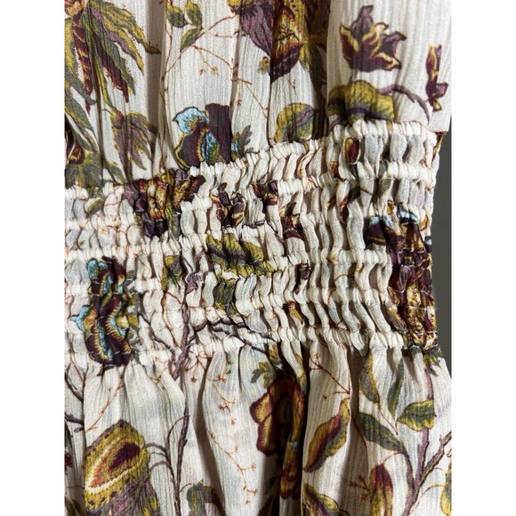 Paige Women’s Dress S Old Rose Covert Green Floral Silk V-Neck Long Sleeve Mini - Picture 3 of 11